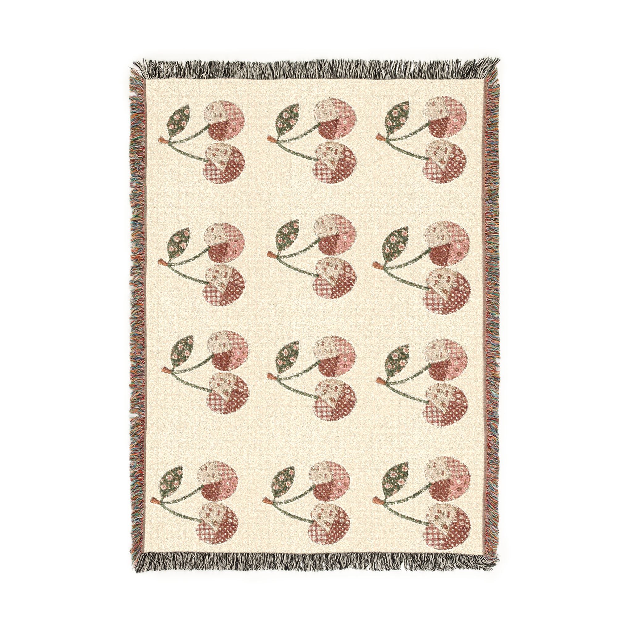 Cerezos de Ensueño – Cherry Patchwork Woven Blanket, Cottagecore Throw & Retro Home DecorWov