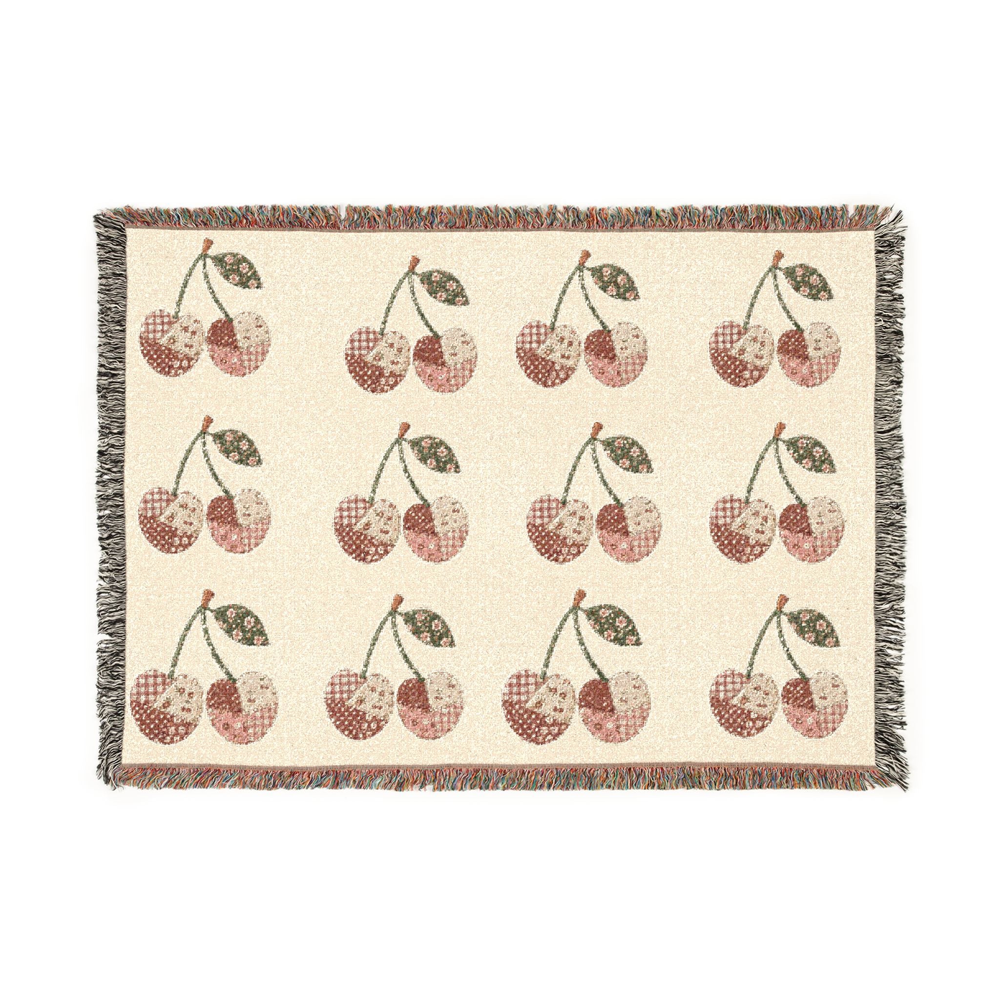 Cerezos de Ensueño – Cherry Patchwork Woven Blanket, Cottagecore Throw & Retro Home DecorWov