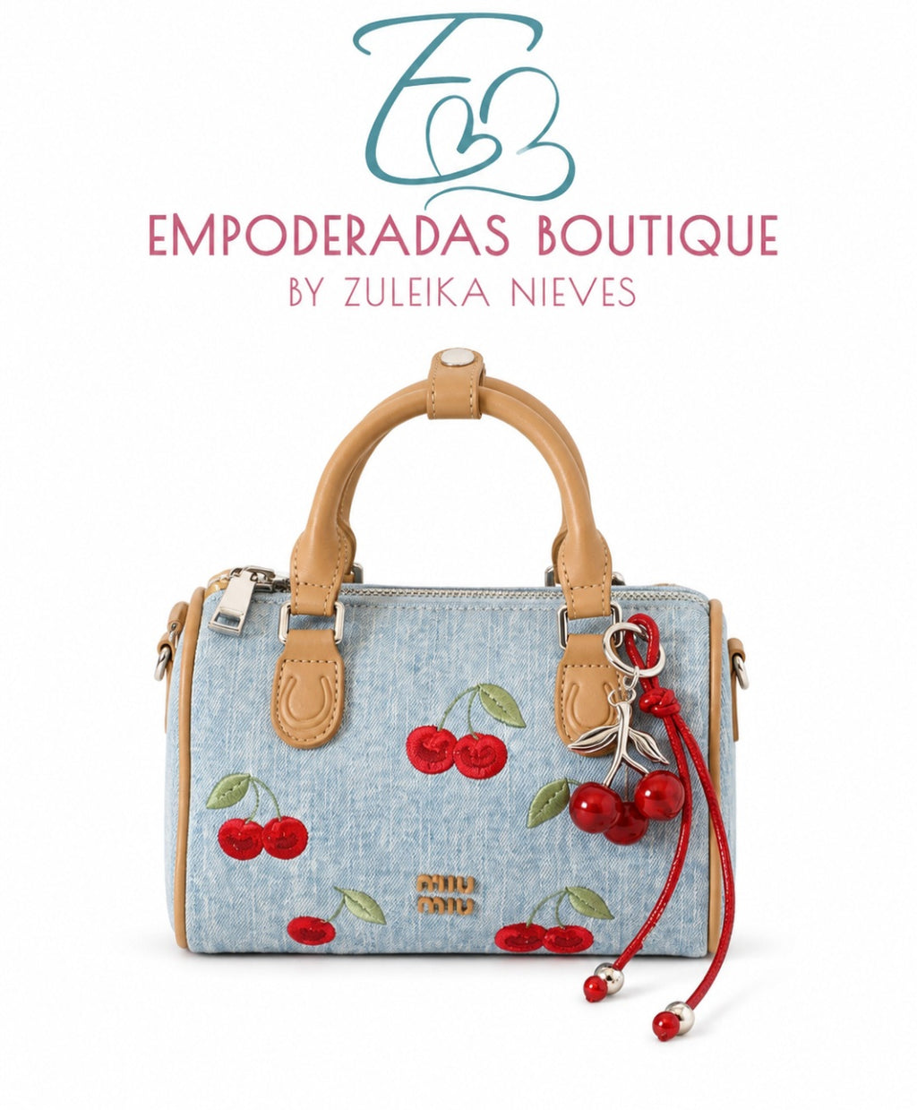 Cartera Cherry Denim Chic – Bolso de mezclilla con cerezas
